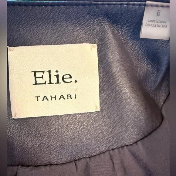 Elie Tahari V-Neck Vegan Leather Single Button Jacket, Chocolate Brown - Picture 6 of 7